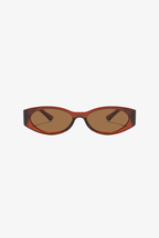 Oval sunglasses with a brown frame and lenses on a white background